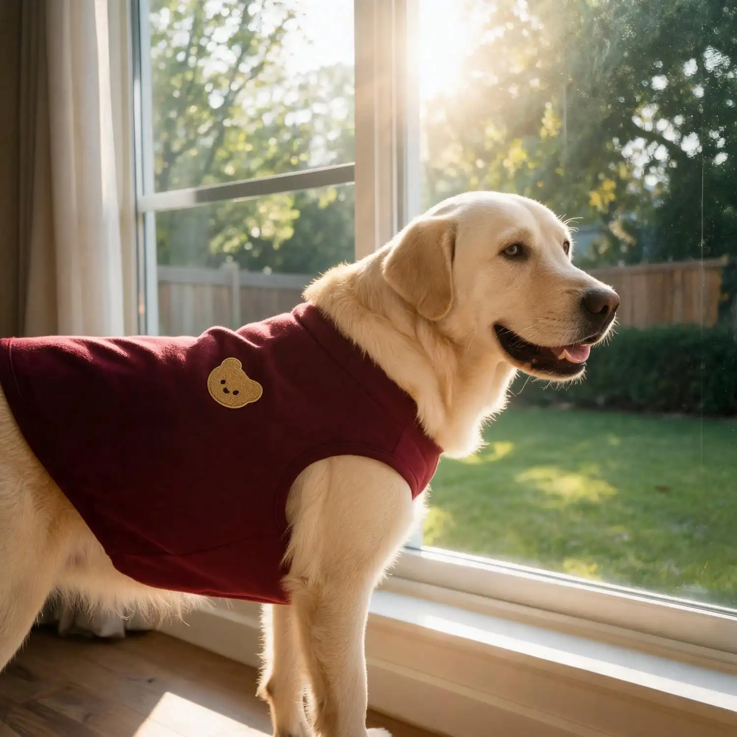 Ärmelloses Rollkragen-Hundeweste für große Hunde, weiche Strickkleidung für Haustiere mit niedlichem Bären-Applikationsaufnäher, warmes Hausoutfit – Detail 7