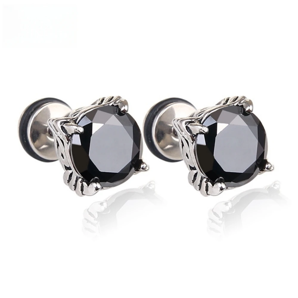 Gothic Punk Unisex Stud Earring Black CZ Prong Tragus Screw Backs for Women/Men Romantic Particular  Party Fine Jewelry Gifts