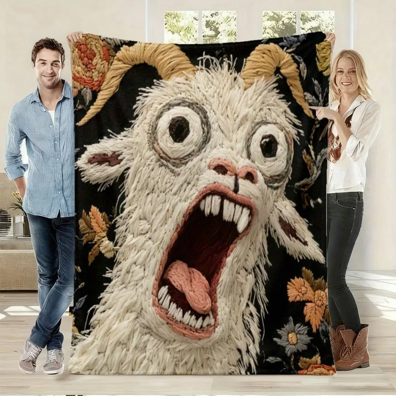 Lustige Überwurfdecke mit schreiendem Ziegenmotiv für Sofa, Bett, Heimdekoration, Wohnzimmer und als ausgefallenes Geschenk