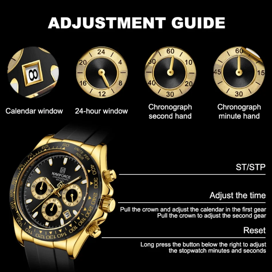 NAVIFORCE Fashional Watches Men Silicone Band Casual Luminous Wristwatch Sport Chronograph Relogio Masculino Male Gifts Box