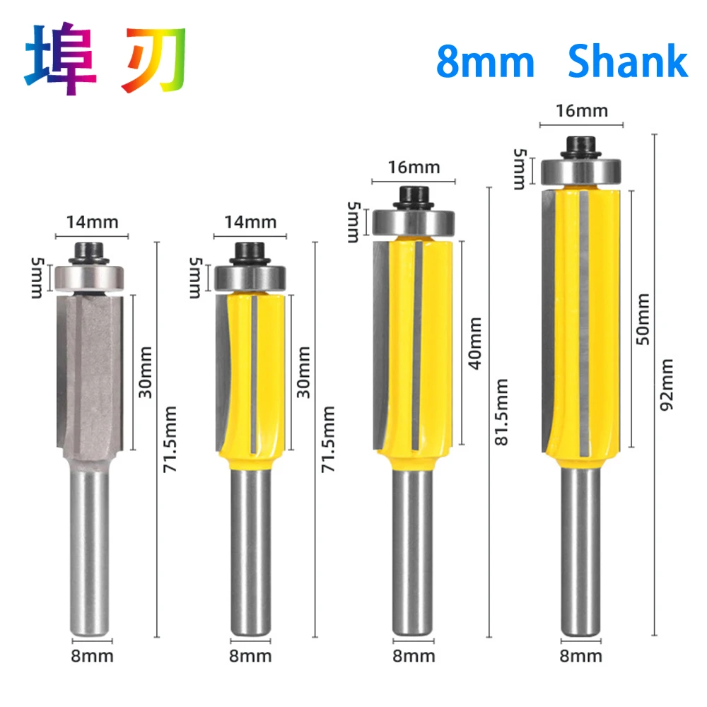 1Pc 8mm Flush Trim bit Z4 Pattern Router Bit Top & Bottom Bearing Bits Milling Cutter For Wood Woodworking Cutters LT038