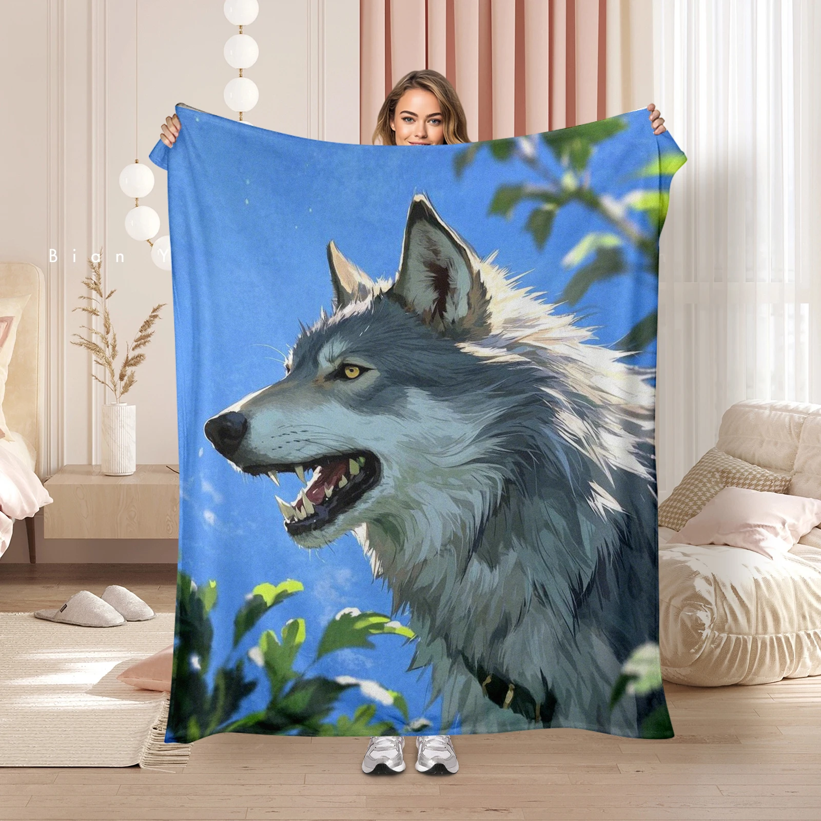 Vivid Cartoon Wolf Head Patterned Blanket Offers Warm Fun Experience Encouraging Kids To Get Close To Nature