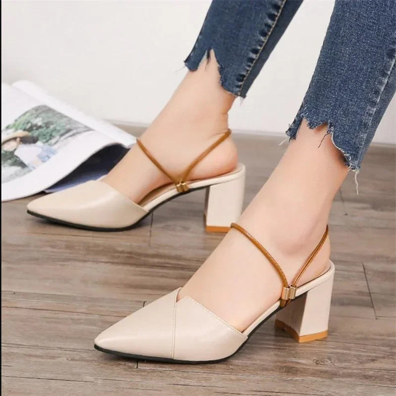 

Baotou sandals for women with pointed toes, appearing thin and cool, and half trailing thick heels for women's shoes