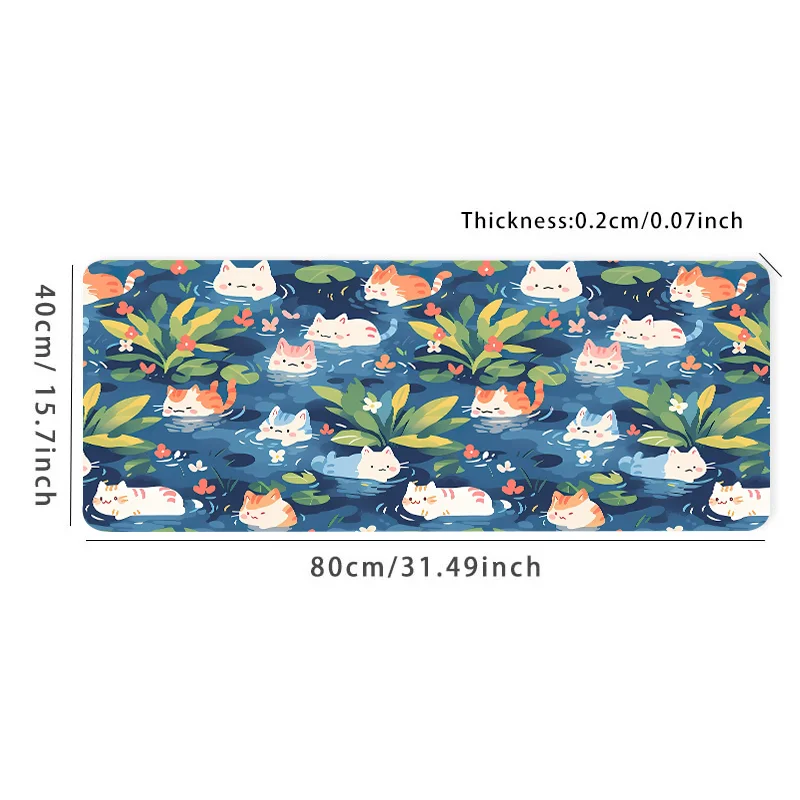 Kawaii gato mouse pad verde algas grandes e-sports tapete de mesa de escritório teclado antiderrapante borracha natural mouse pad 35.4x15.7 Polegada