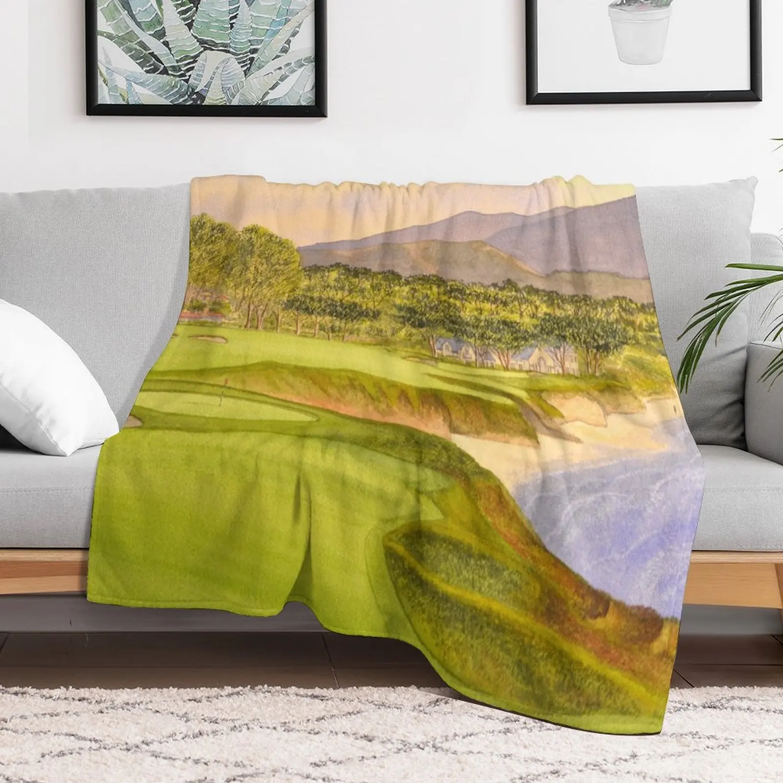 Pebble Beach Golf Course Holes 9 and 10 Throw Blanket Baby Flannel Fabric Luxury Blankets