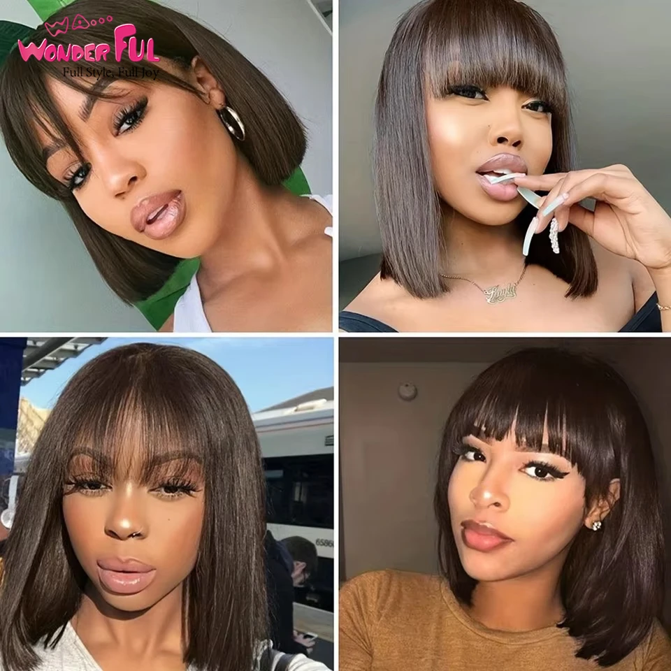 Short Straight  Bob Human Hair Wigs with Bangs  Wigs  Brazlian Remy  Hair Nature Full Machine Made Wig for Black Women Wigs