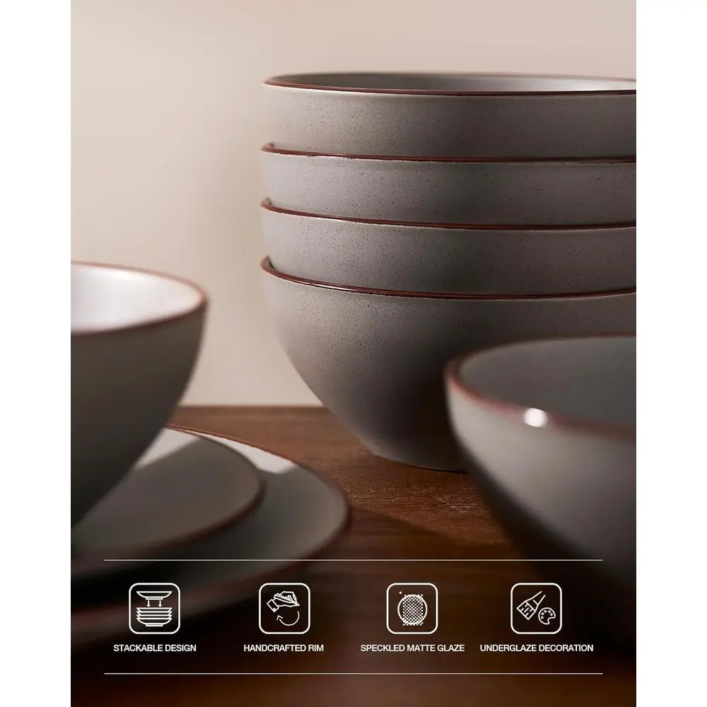 12-Piece Stoneware Speckled Dinnerware Set, Dishes for 4, Microwave and Dishwasher Safe, Matte Grey