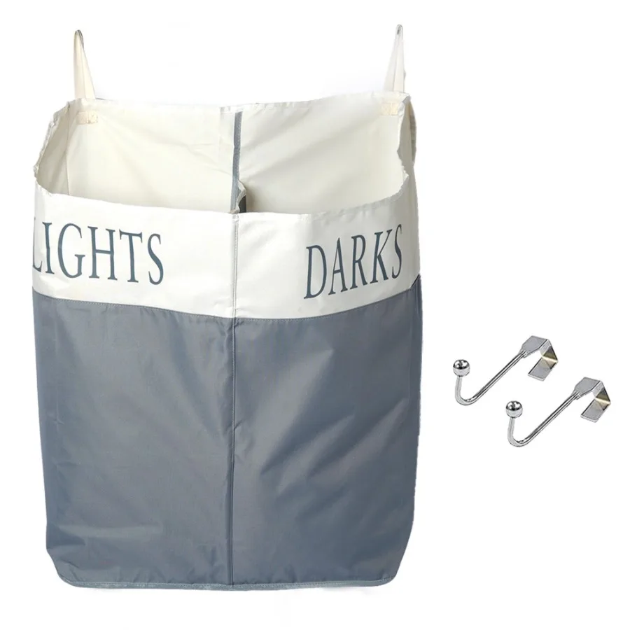 

Large Two Compartments Hanging Laundry Hamper with Over Door Hooks Durable Space Saving Laundry Bag Storage with Bm Zipper Wide