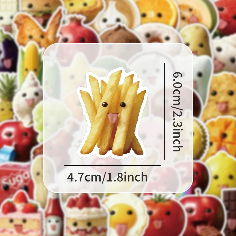 50Pcs Cartoon Abstract Food Stickers Graffiti Colorful Funny Expression Fruits and Vegetables Handbooks Albums Decorative Gift