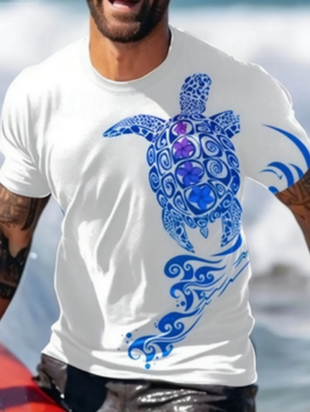 

Мужская футболка с 3D-принтом морской черепахи, летняя повседневная футболка с круглым вырезом и короткими рукавами, свободные топы в уличном стиле, модная одежда для отпуска, мужская одежда