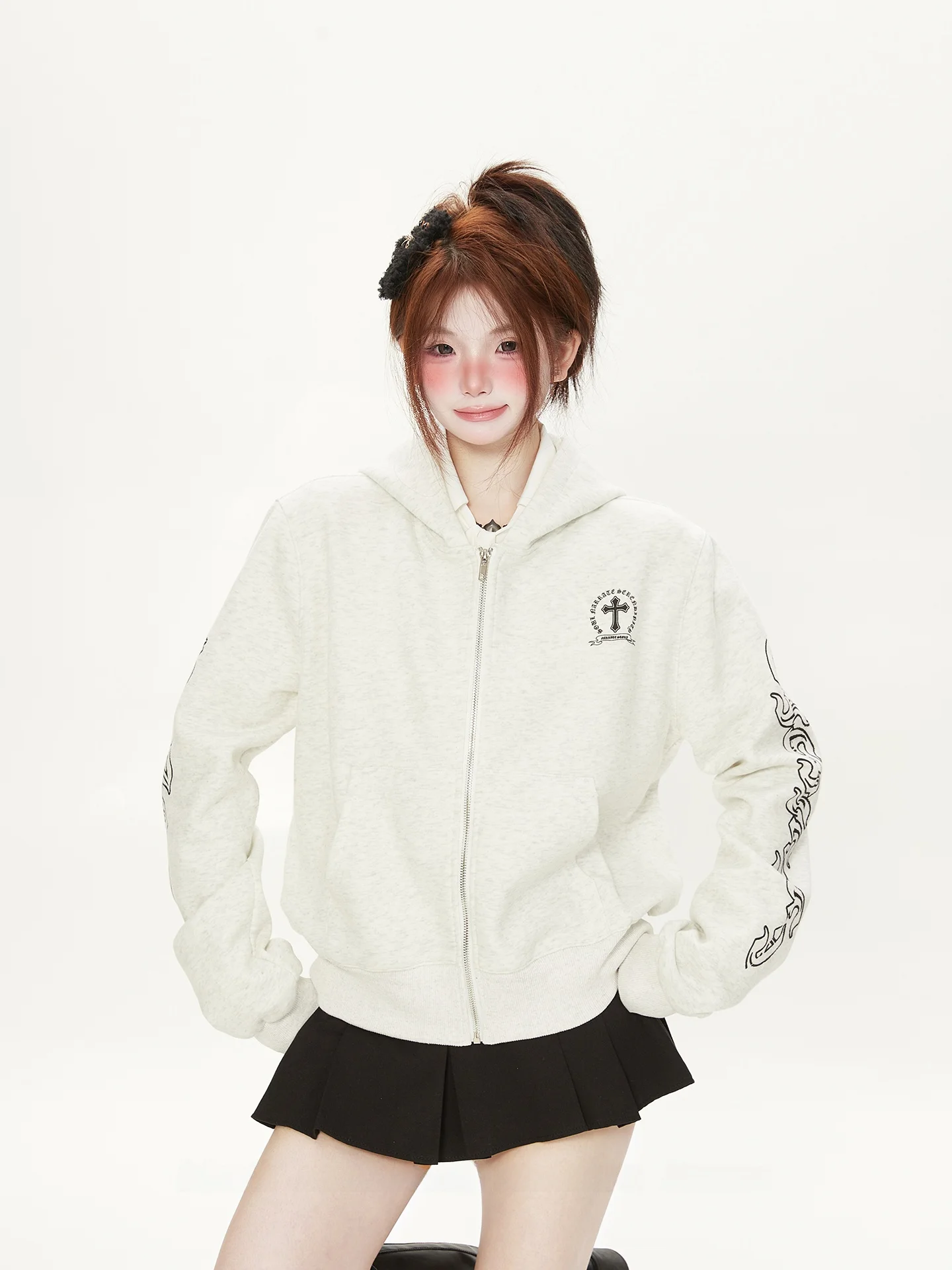 

American High Street Sle Floral ey Hooded Cardigan Women's Faionable Autumn Outerwear Unique And Super Beautiful Jaet