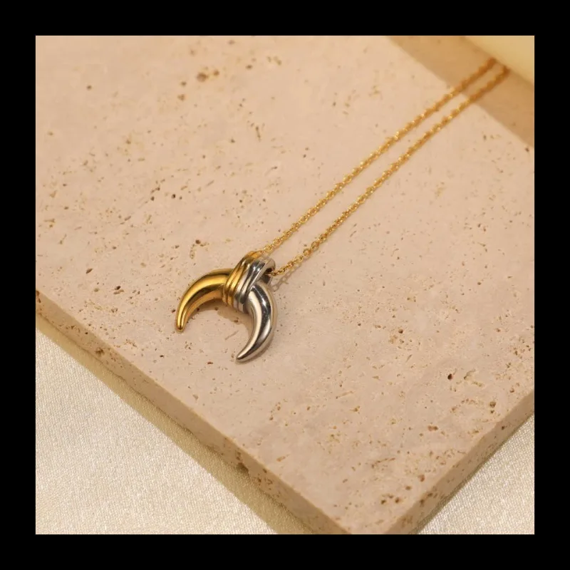 INS الإنترنت المشاهير أزياء شعبية 18 كيلو الذهب الفولاذ المقاوم للصدأ الذهب والفضة اللون مطابقة القمر شخصية قلادة الرقبة المجوهرات #2