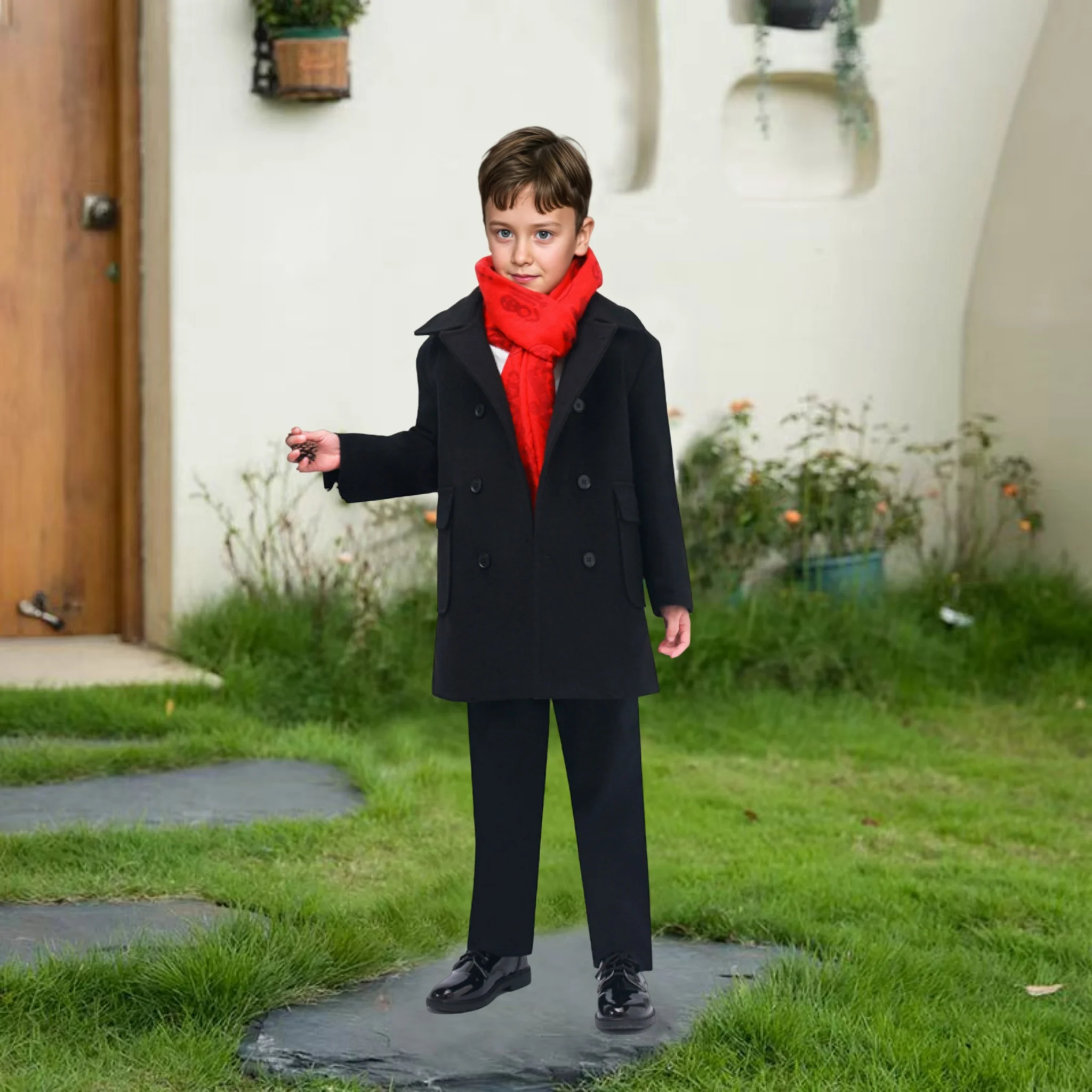 Boys Girls Windproof Outdoor Long Jacket Children Photography Woolen Coat 3-15Y European Kids Winter Thick Warm Warm Wool Coat