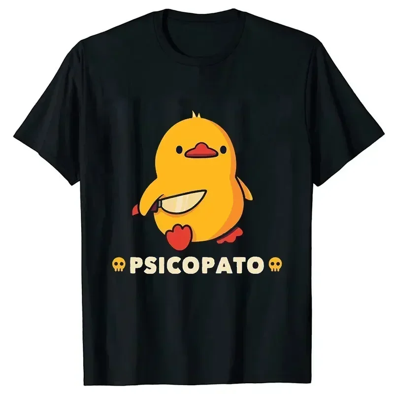 Summer Men's Duck Letter Printed Round Neck T-shirt with Knife Neutral 100% Pure Cotton Soft and Breathable Short Sleeved Shirt