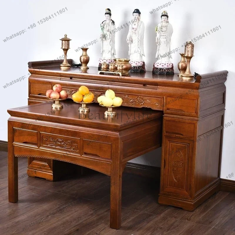 

yj9 Zhongtang Altare Guanyin Tavolo di culto in legno massello un tavolo lungo e stretto Dio della ricchezza Buddha Nicchia Budd