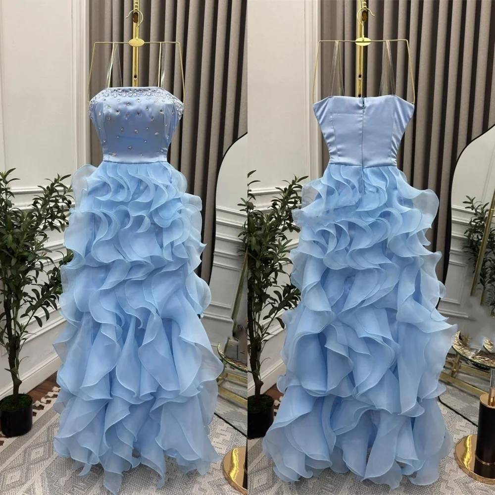 

Customized Organza Ruched Pleat Rhinestone Strapless Long Dresses Dresses Bespoke Occasion Charming Women's Evening Party Gown