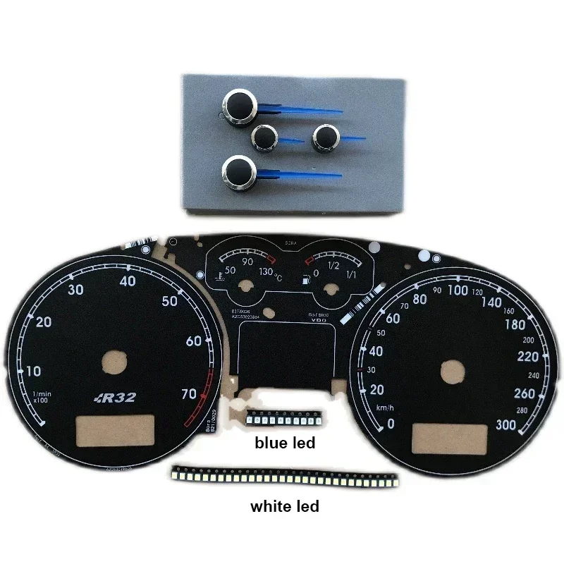 R32 Instrument Blue Needle Pointer Scale Paper ,LED Light for VW Bora MK4 Golf 4 R32 Meter Maximum 300km/h