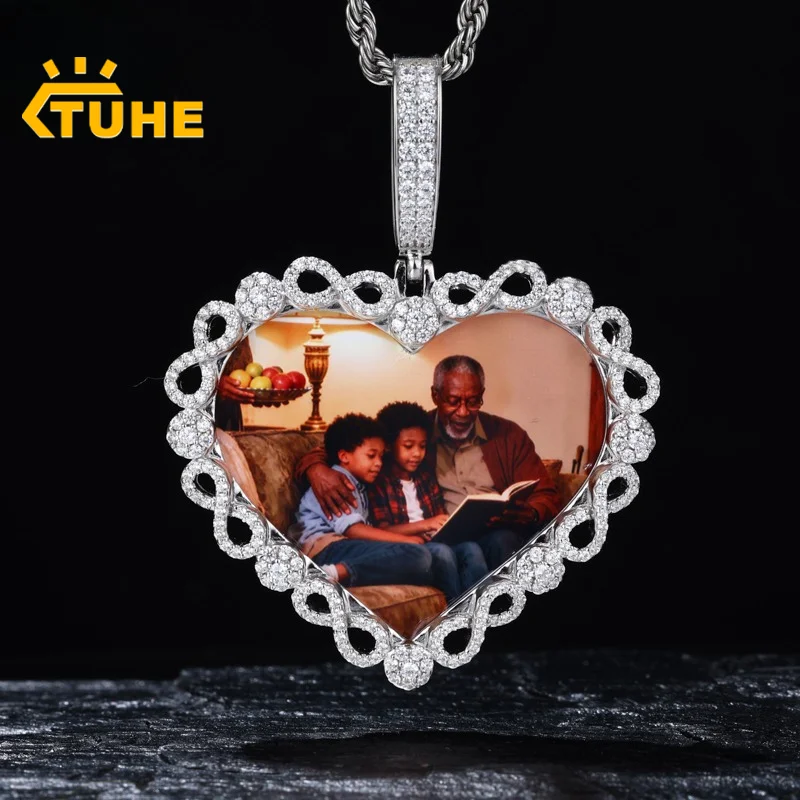 

TUHE на заказ Iced Out сердце кулон ожерелье хип-хоп ювелирные изделия 5A цирконий кулон пользовательские фото медальоны памяти