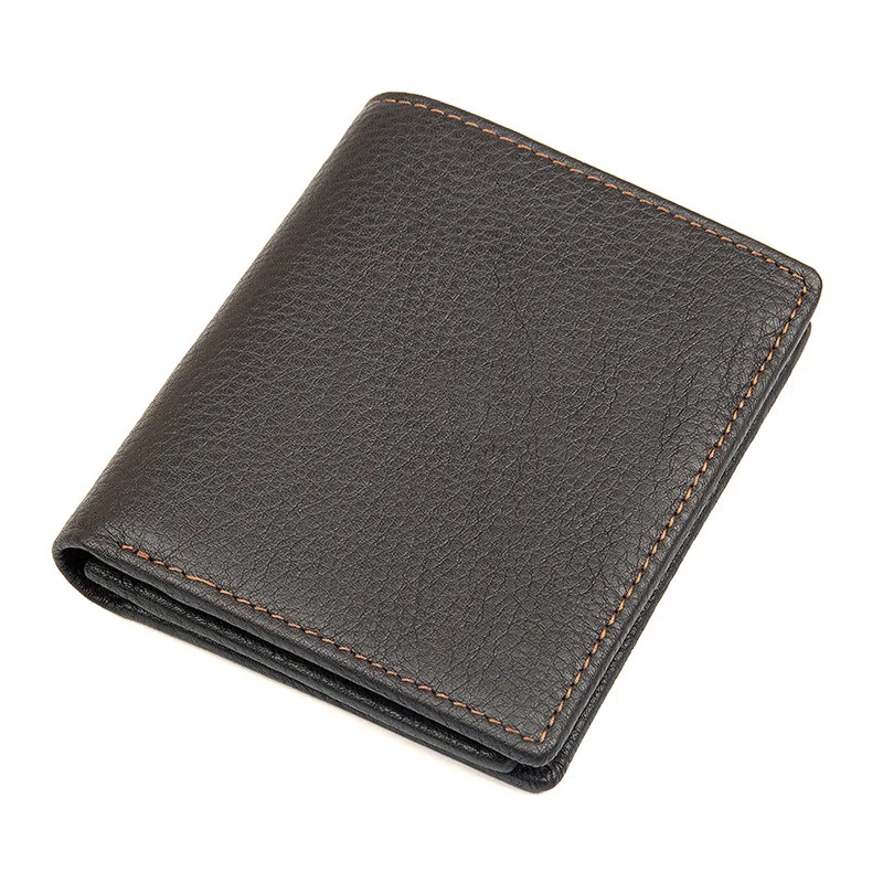 Male Genuine Leather Short Wallet Multi-slot Cash Clip Purse Business Thin Card Holder Bifold Men's Small Purse With Photo