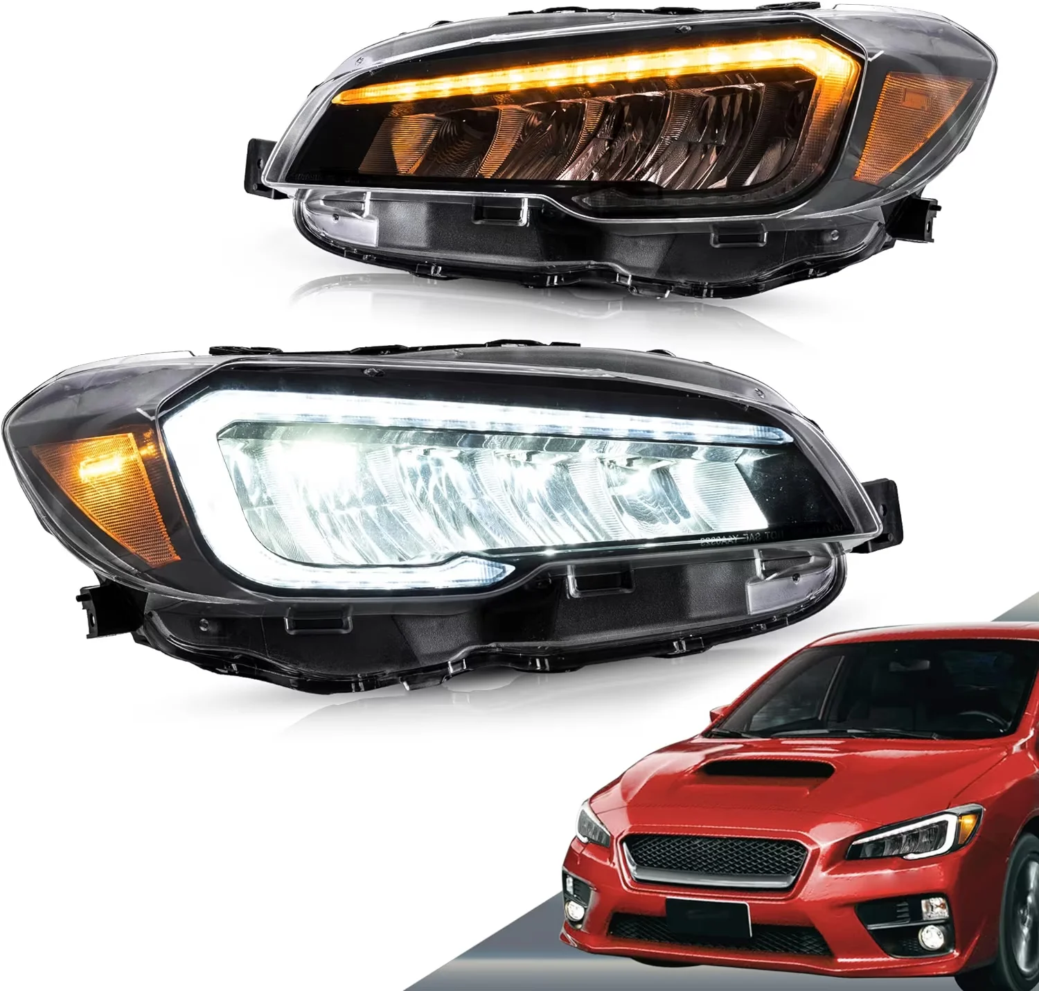 LED Projector Headlights Compatible with S-u-b-a-r-u WRX/STI 2015-2021 Base Premium Limited with Sequential Turn Signal,Amber