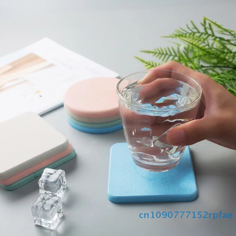 Saugfähige Kieselgurmatten, einfarbig, rund, quadratisch, Toilettenuntersetzer, einfach, rutschfeste Tasse, Heim- und Dekorationsset
