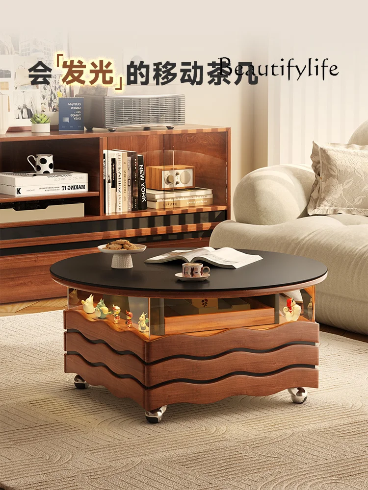 

French Retro Solid Wood Small Coffee Table Movable Tea Table Small Apartment Living Room Design Sense Tea Table