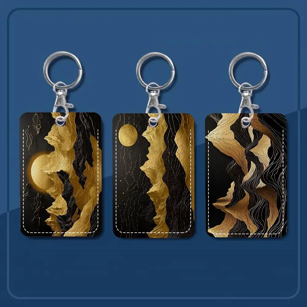 

Art Gold Mountains And Moon Matte Card Holders Student ID Card Protective Cover Cases Student Campus Access Cards Key Chain