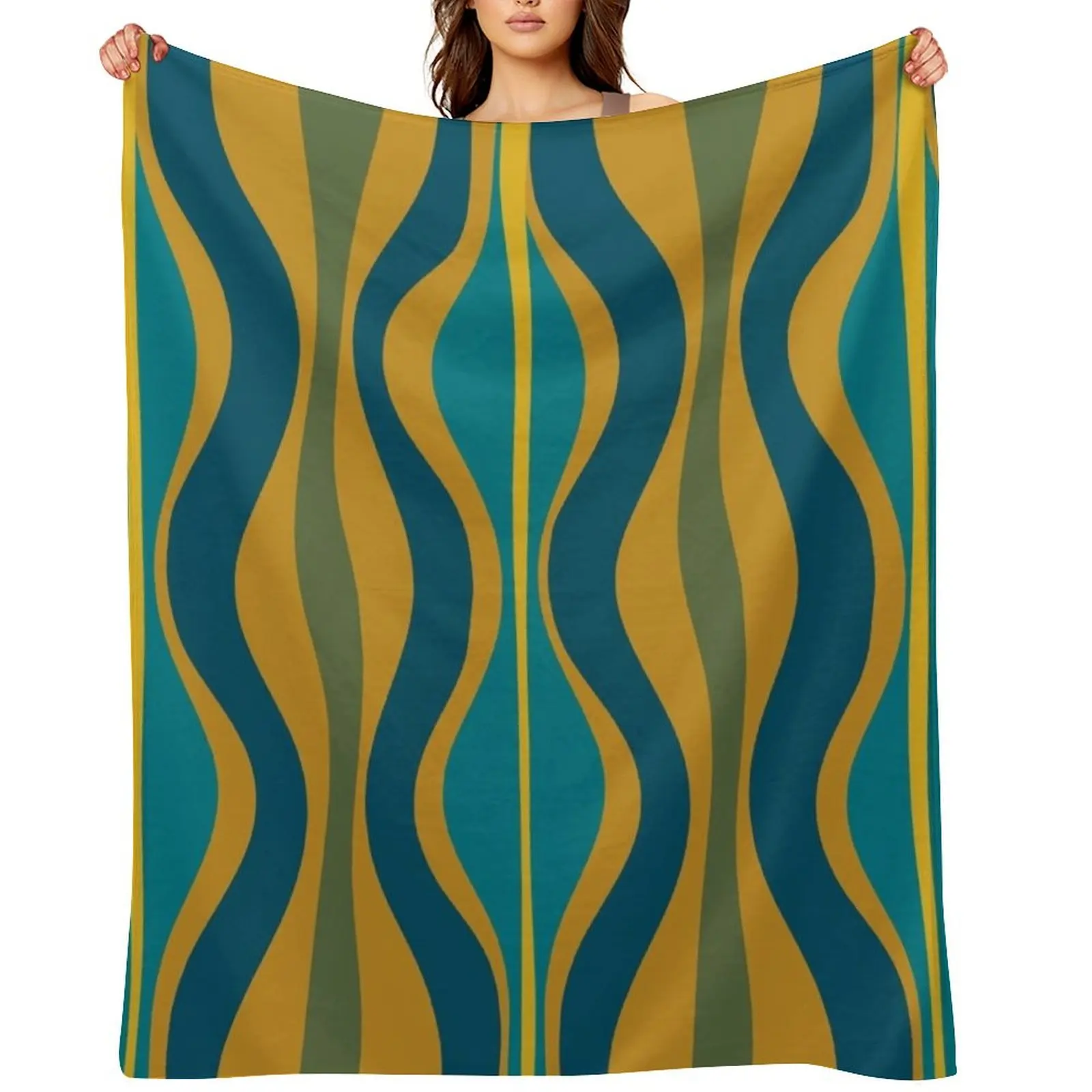 

Hourglass Mid-Century Modern Abstract Retro Pattern in Moroccan Blue, Green, Teal, and Mustard Throw Blanket
