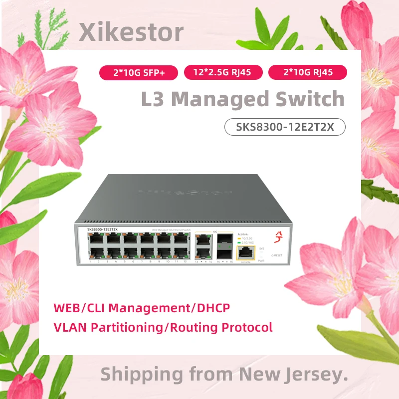 L3 Managed Switch XikeStor 12 Ports 2.5G RJ45 2 Ports 10G RJ45 2 Ports 10G SFP+ Ethernet Switch Support VLAN/ DHCP WEB/CLI