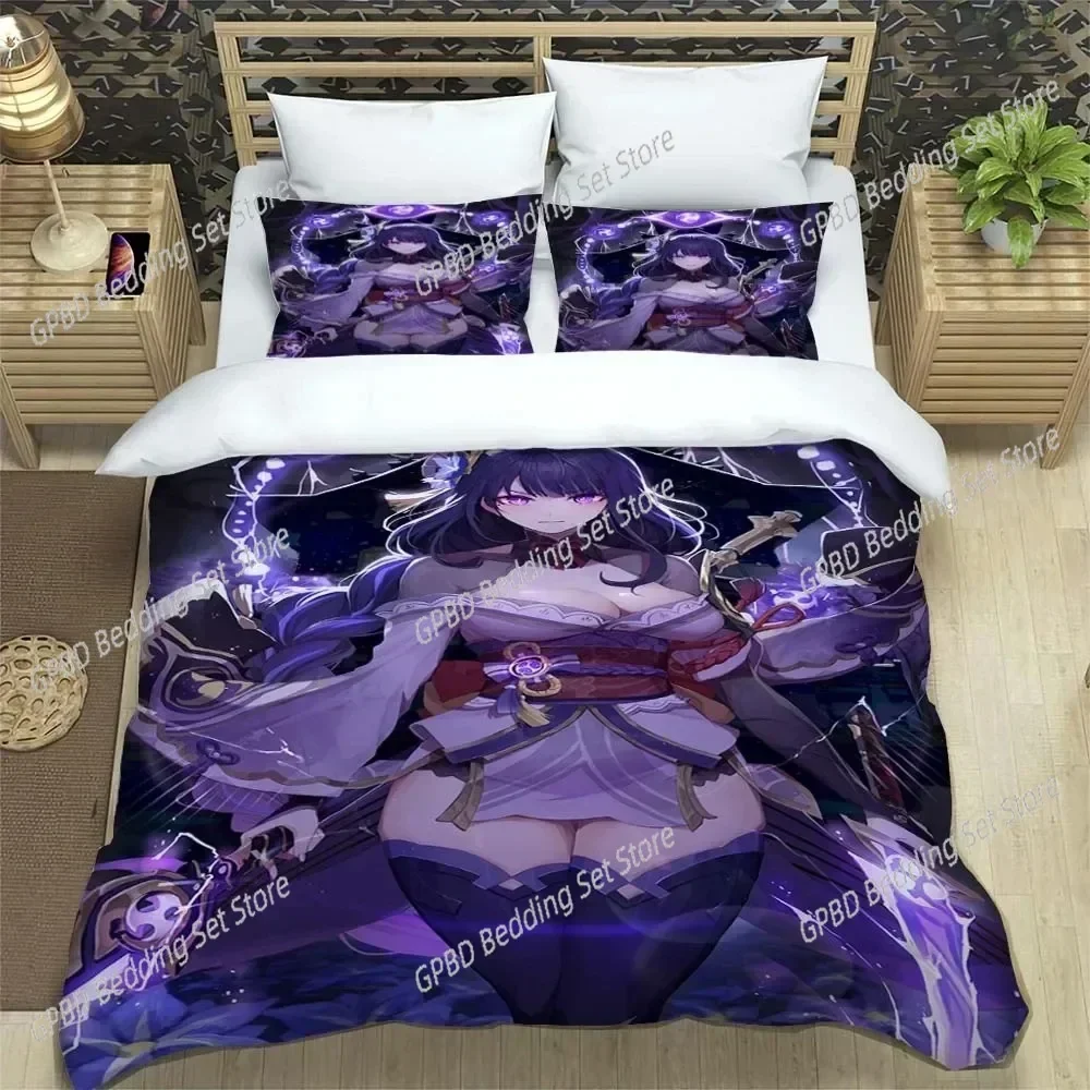 Anime Genshin Impact Animation Cartoon 3D Bedding Set Duvet Cover Pillowcases Single Twin Full Queen King Size Home Decor Quilt