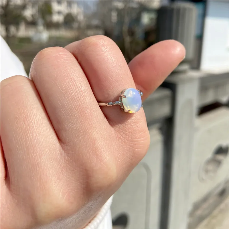 Fashion Natural Stone Ring Female Engagement Agates Beads Opal Rings Adjustable Finger Rings For Women Bridal Accessories Party