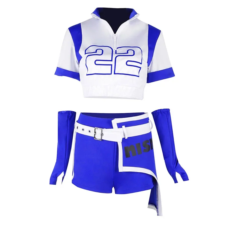 Stage Costume Kpop Outfit Women Hip Hop Clothes Jazz Street Dance T-shirt Shorts Cheerleader Festival Rave Wear Nightclub Blue