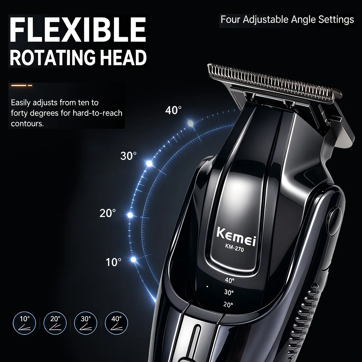 Kemei KM-270 Men's Hair Clipper Adjustable Blade Angle T-Blade Professional Hair Trimmer Machine Finishing Machine Barber Shop