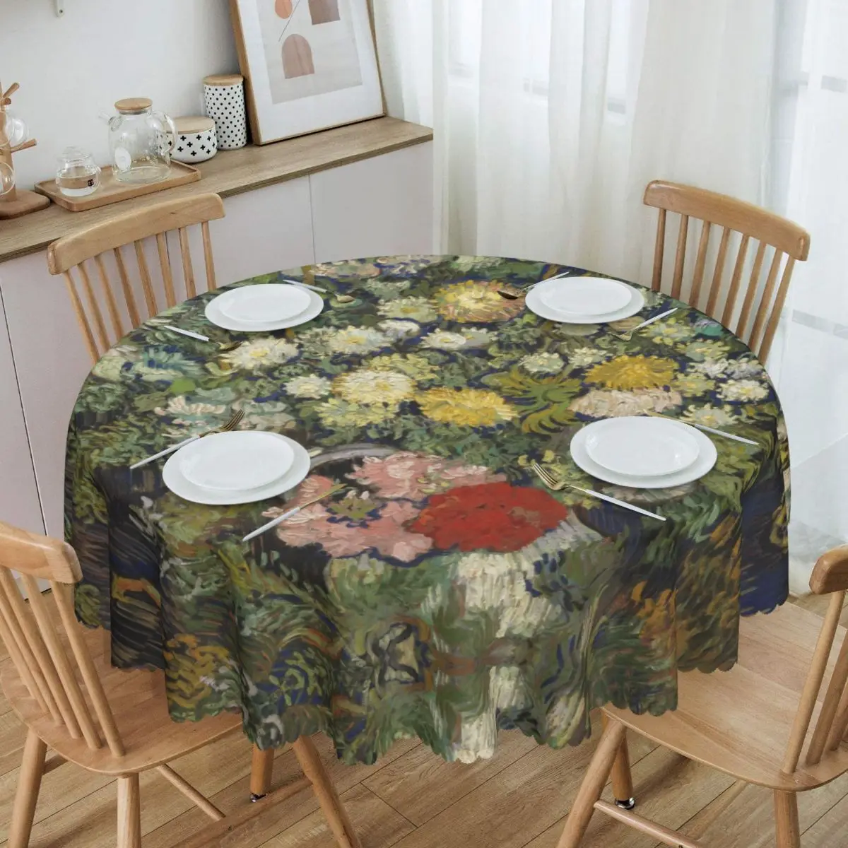 Customized Bouquet Of Flowers In A Vase Round Tablecloths 60 Inch Vincent Van Gogh Painting Table Cover for Kitchen Table Cloth