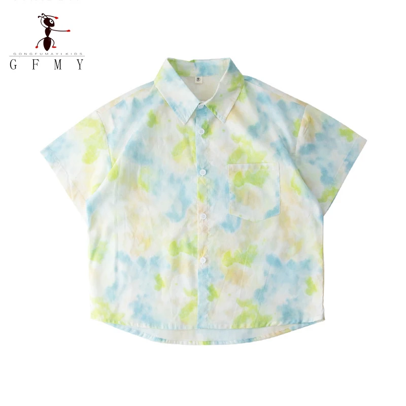 

Kids Watercolor Floral Shirt Boys Loose Cotton Short Sleeve Shirt Children Summer Beachwear Toddler Blouse Hawaiian Style Tops