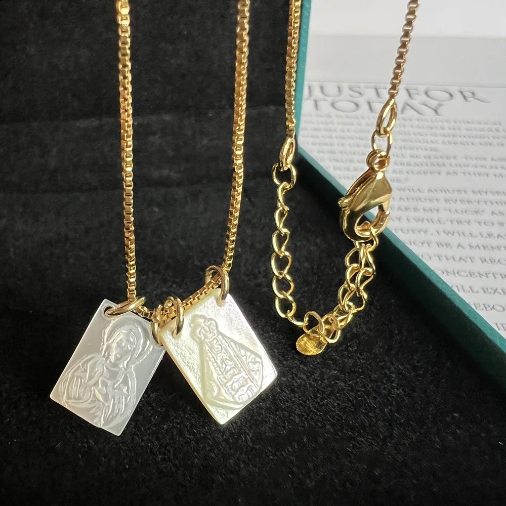 10 قطعة/الوحدة الطبيعية مريم العذراء أم اللؤلؤ شل قلادة الميداليات الدينية يسوع قلادة قلادة المجوهرات #6