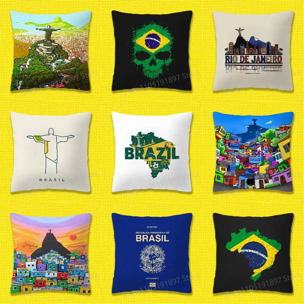 

Rio de Janeiro Brazil Flag Map Passport Throw Pillow Case For 45x45cm 40x40cm 50x50cm 30x30cm Square Car Pillowcase Shell