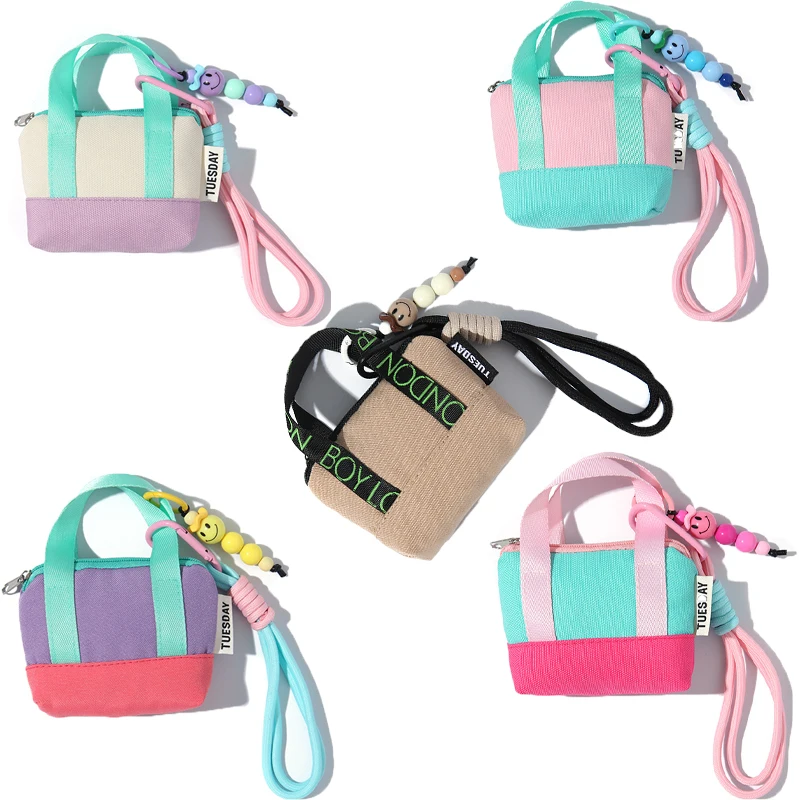 Fashion Pink Mini Earphone Case Coin Purse Anti-lost Storage Bag Data Cable Organizer Bag Keychain Sweet And Girly Accessories