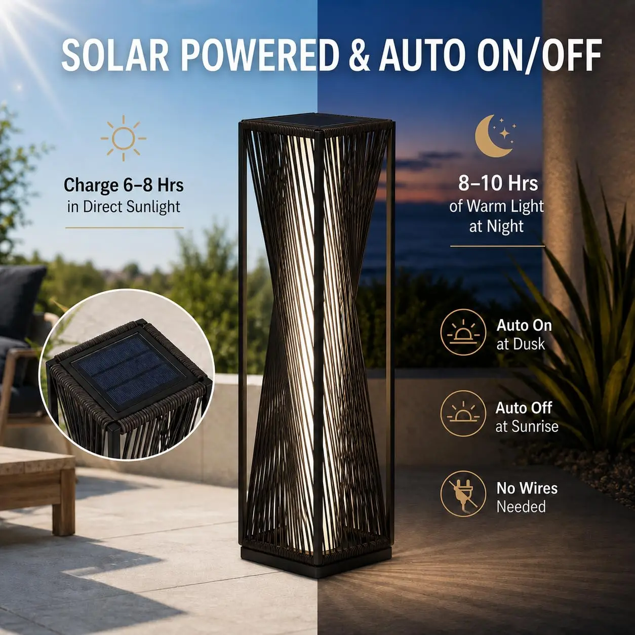 2 Piece Outdoor Solar Floor Lamp Resin Wicker Solar Light Outdoor Waterproof for Yard, Garden, Pathway, Deck, Dazzle