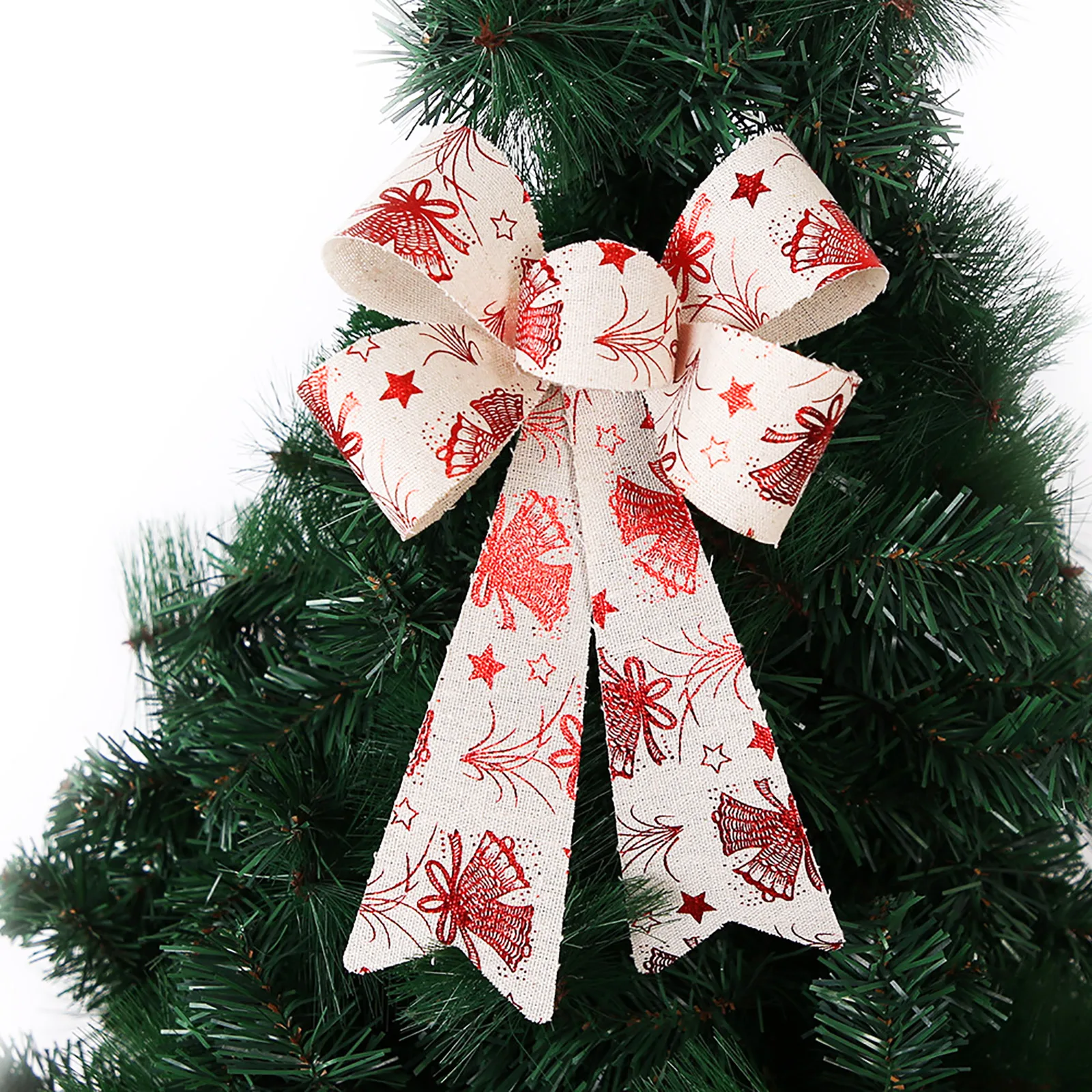 Christmas Bow Snowflake Stripes Hanging Ornament Rosette Pendant 27cmx20cm Printed Linen Large Size Wedding Decoration