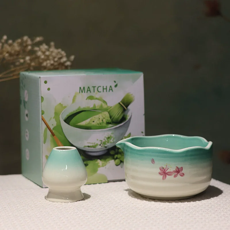 

1-5PCS Flowers Pink Ceramic Bowl Matcha Tea Set Gift Box Safe Bamboo Brush Teaspoon Whisk Holder Matcha DIY-Making Tools ﻿