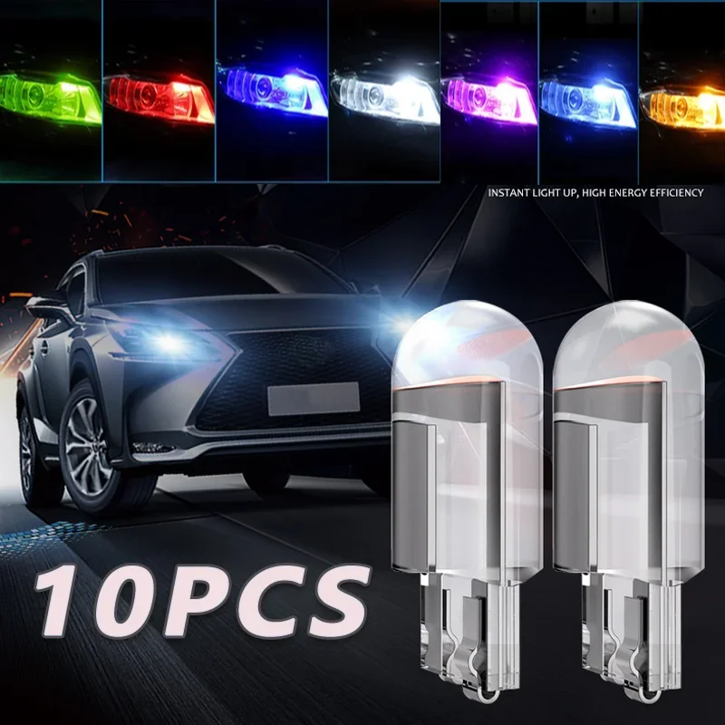 Car LED T10 W5W Canbus Glass COB 6000k Reading Dome Lamp Marker Wedge License Plate Light Bulb 168 194 192 DC 12V White Blue Red
