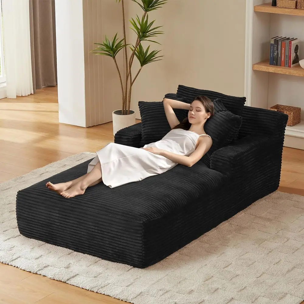 

80 Inch Oversized Indoor Chaise Lounge Chair, Corduroy Sofa Bed with Spring Cushion, Deep Seat Cloud Couch for Reading and Relax