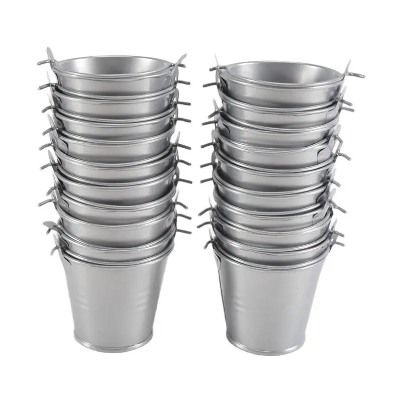 A74E-20Pcs Mini Metal Bucket Portable Flower Pot Vases Planters Lovely Candy Box For Wedding Party Home Decoration