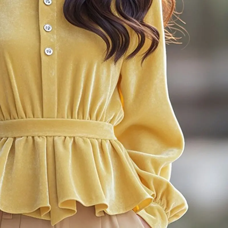 

Женская одежда, винтажная роскошная шикарная блузка с рюшами, офисная женская элегантная рубашка с воротником-стойкой, однотонные тонкие топы с длинными рукавами TT1125