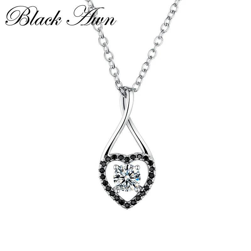 BLACK AWN Design Heart Necklace Silver Color Slide Necklace Women Jewelry Classic Round Necklaces&Pendants P087