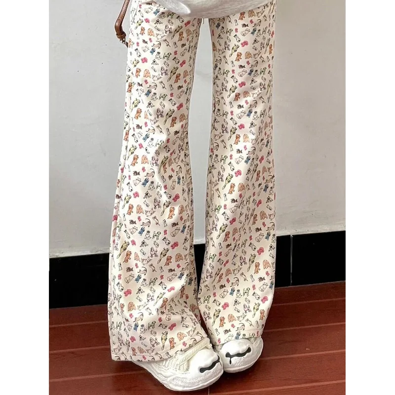 

Women New Fashion Cartoon Printing Sports Long Pants Spring Summer Vintage Elastic Waist Y2K Wide Leg Pants