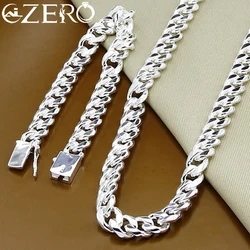 ALIZERO 925 Sterling Silver 10MM Chain Necklace Bracelet Set for Man Woman Luxury Wedding Engagement Party Jewelry