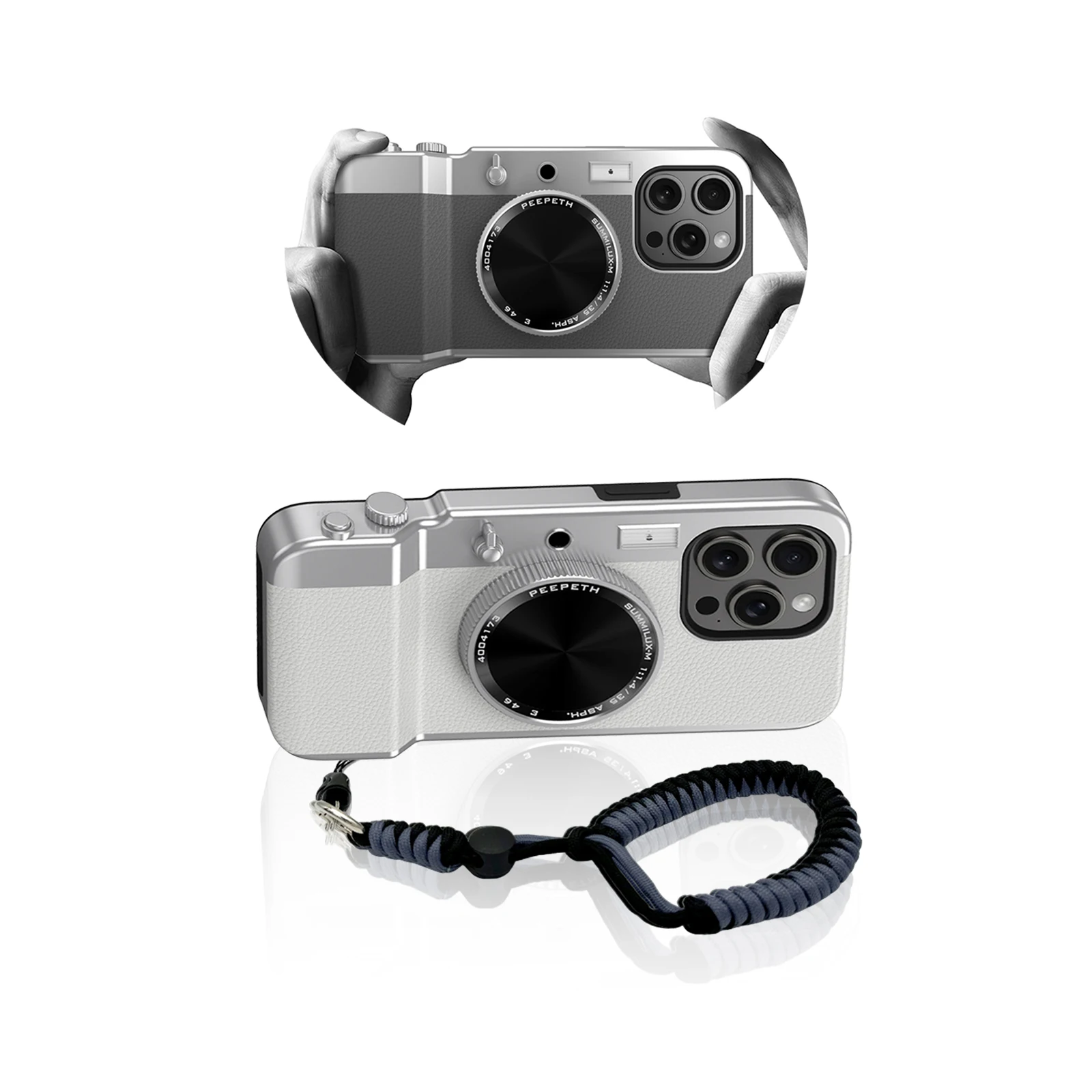 Bluetooth Smart Photo Case for iPhone 12 13 14 15 Pro Max Classic Vintage Camera Styling with Lanyard Compatible with MagSafe