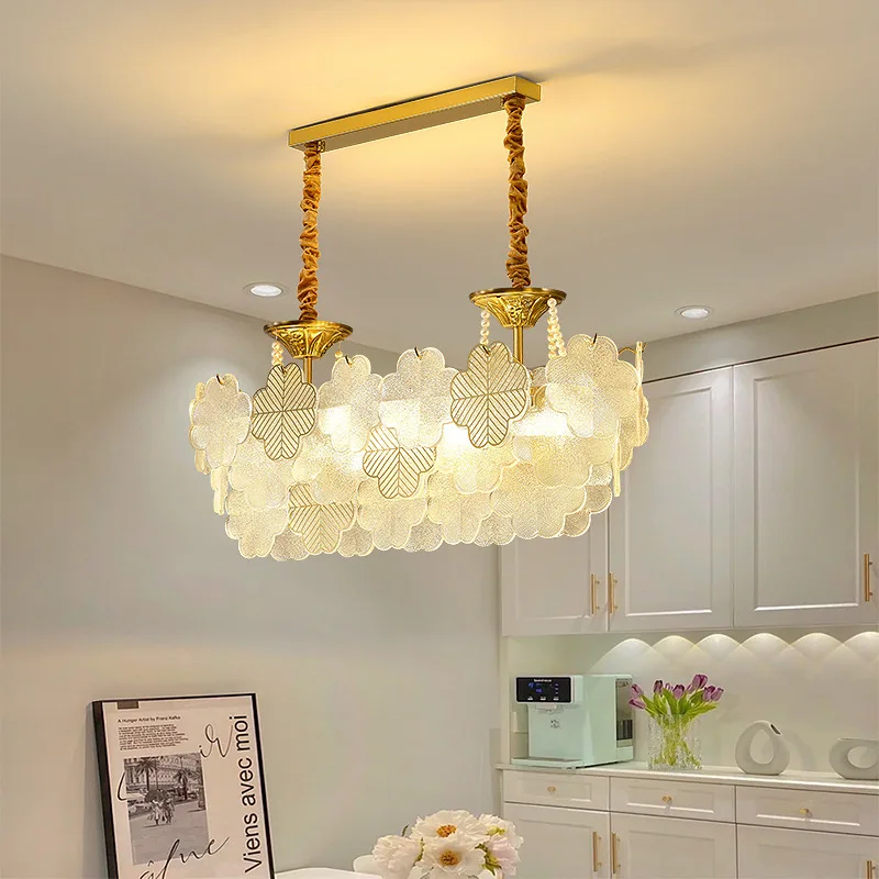 French Luxury Living Room Main Light Modern and Simple Clover Glass Villa Romantic Study Restaurant Pendant Light